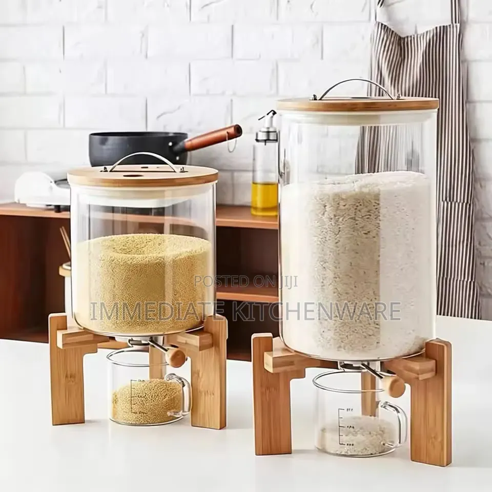 Borosilicate Glass Cereal Dispenser With Bamboo Stand