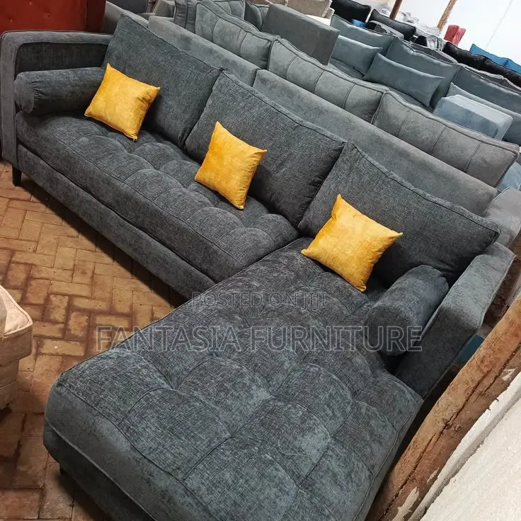 5 Seater Cozy Grey Tufted L-Shaped Sofa: Pay on Delivery