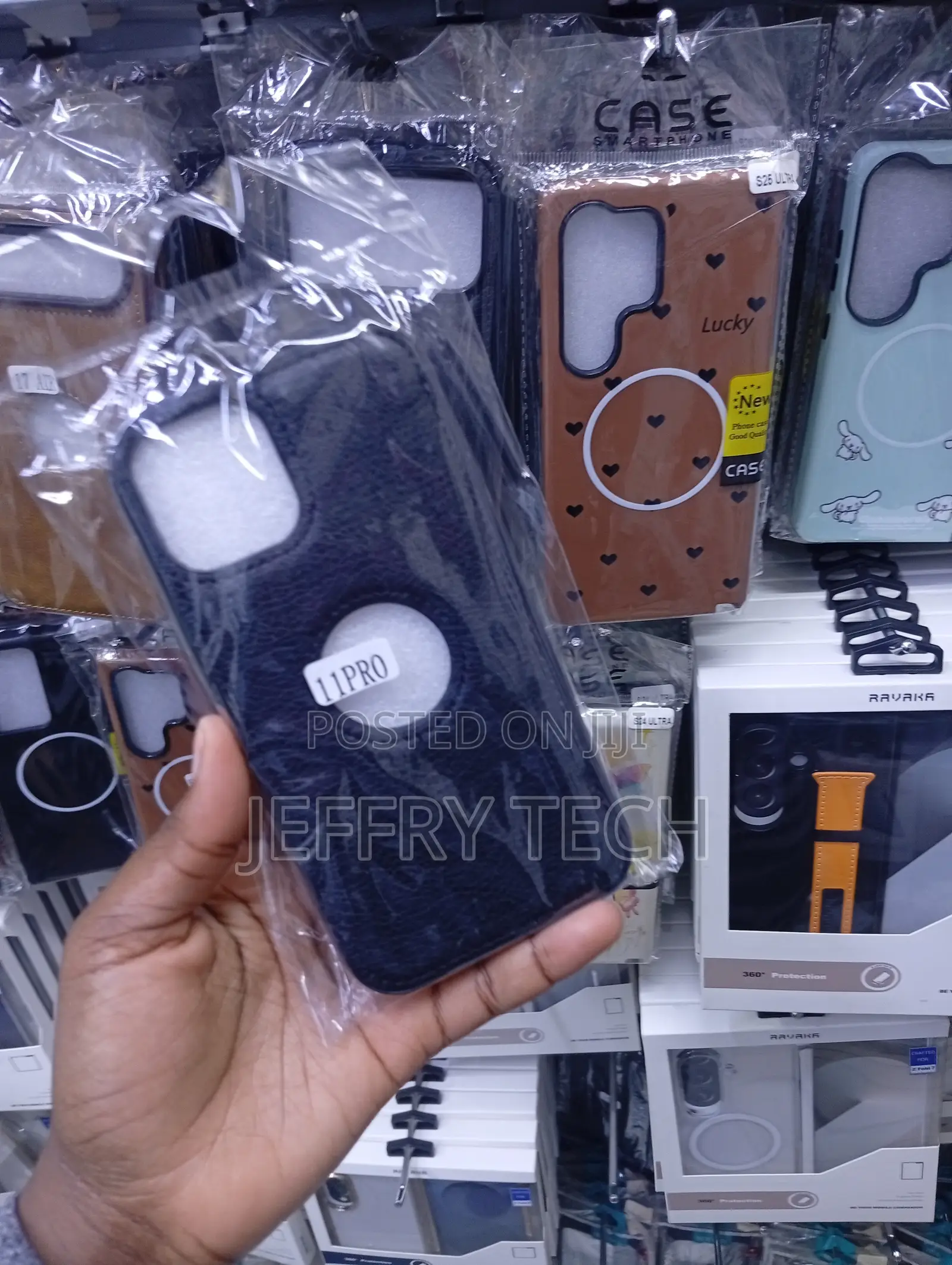 Black Faux-Leather Logo Phone Case Designed for an iPhone 11 Pro
