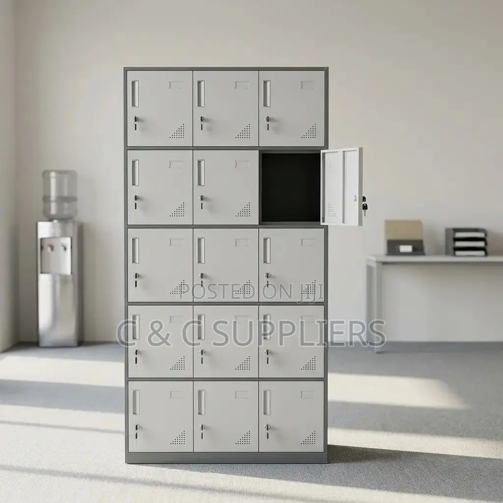15-Door Gray Metal Locker Cabinet.