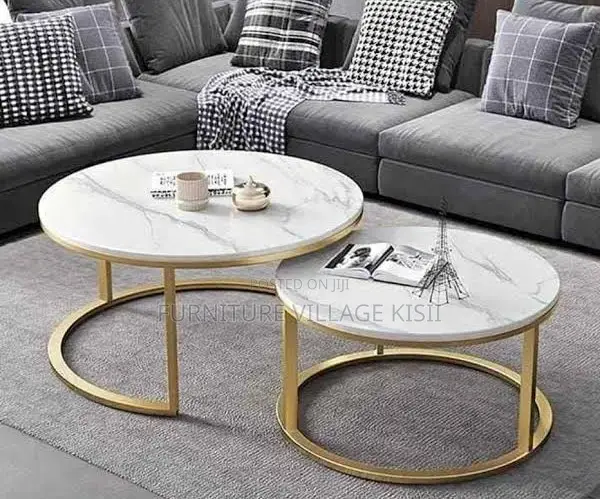 Office Furniture; 2Pieces of Marble Golden Frame Coffee Table