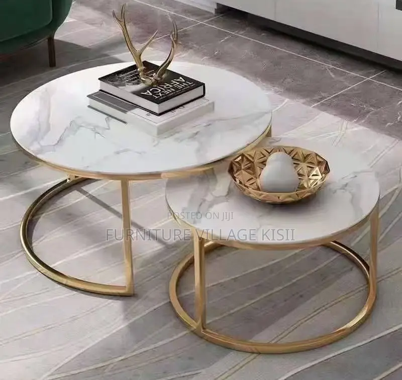 Office Furniture; 2Pieces of Marble Golden Frame Coffee Table