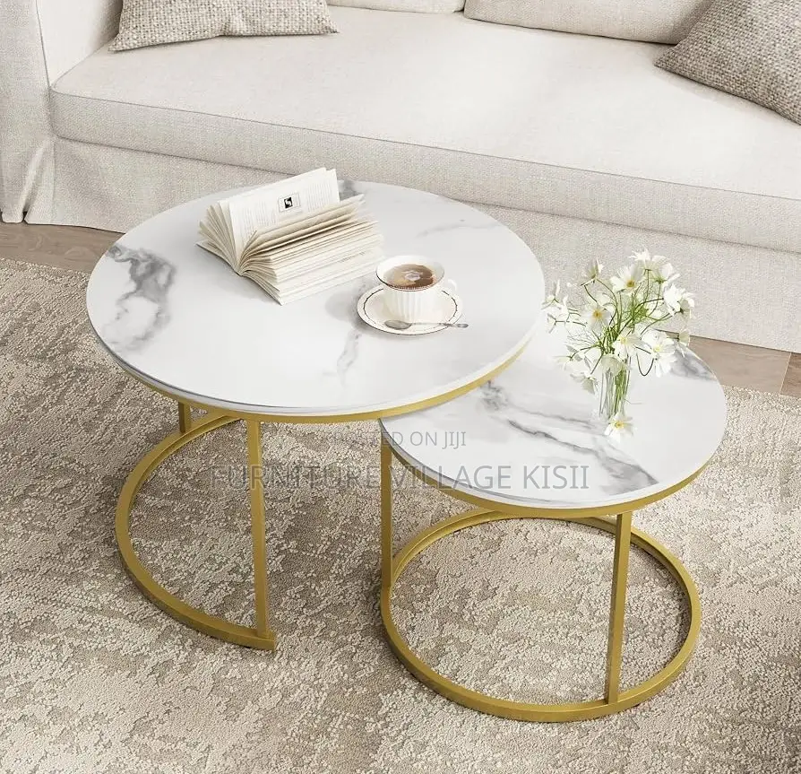 Office Furniture; 2Pieces of Marble Golden Frame Coffee Table