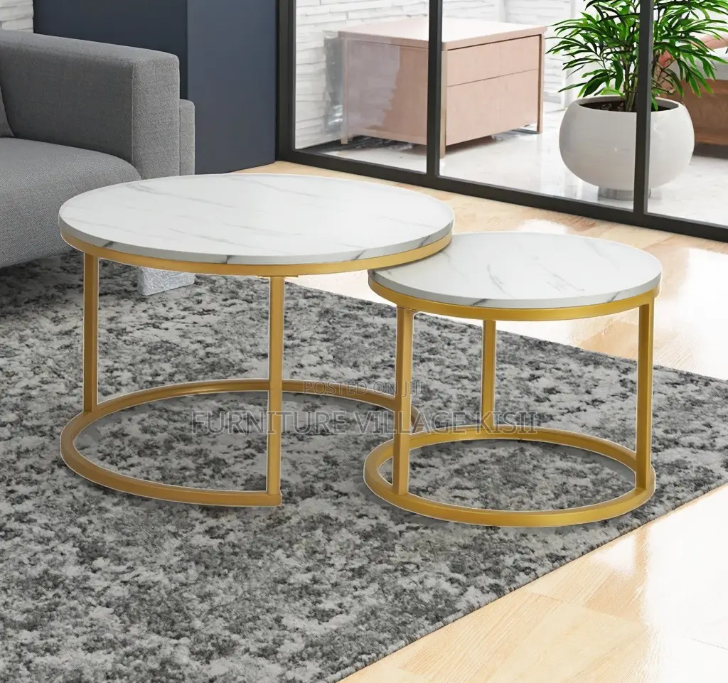 Office Furniture; 2Pieces of Marble Golden Frame Coffee Table