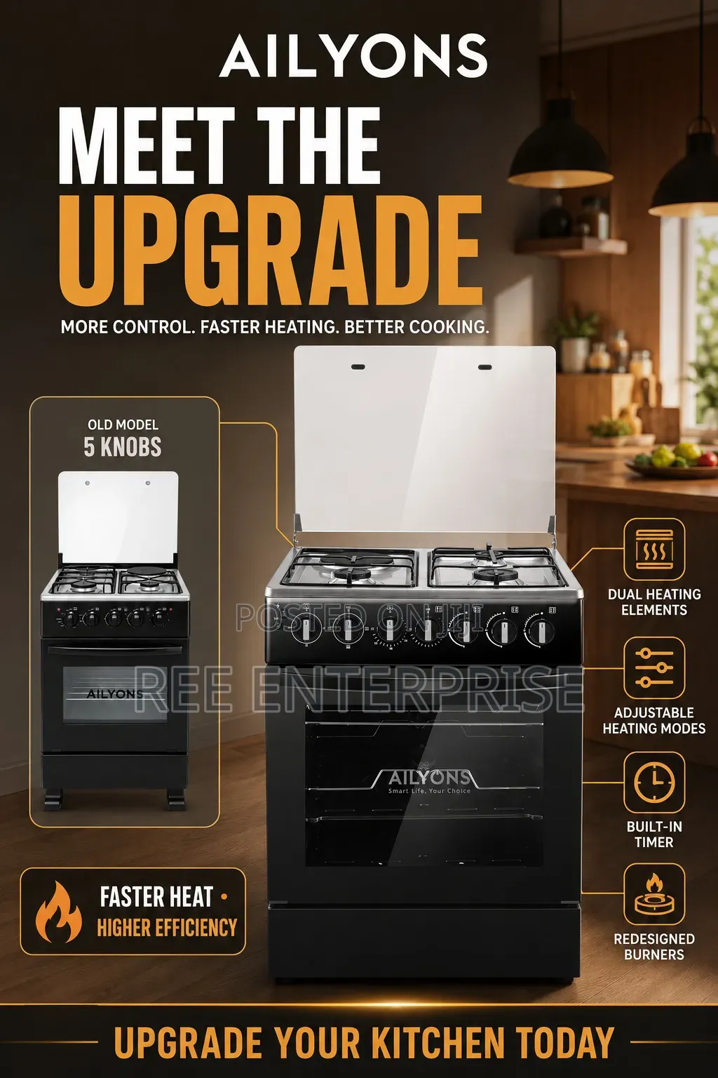 50*55** Ailyons 3+1 Standing Cooker With Electric Oven