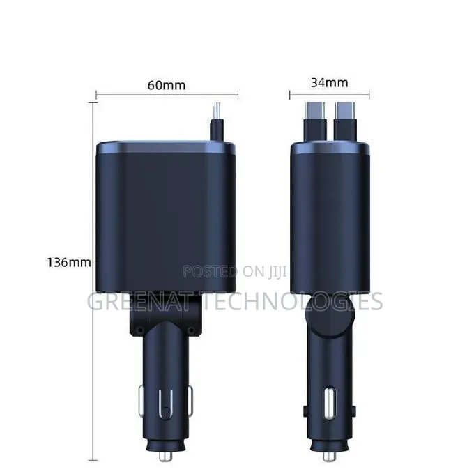 LC-040 5 in 1 Car Charger With Retractable Type C Lightning Cables
