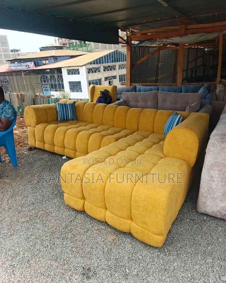 5 Seater Mustard Yellow Bubble L-Shape Sofa