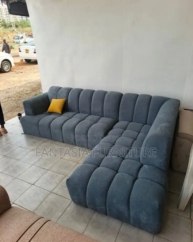 5 Seater Slate Grey Ribbed Bubble L-Shape Sofa