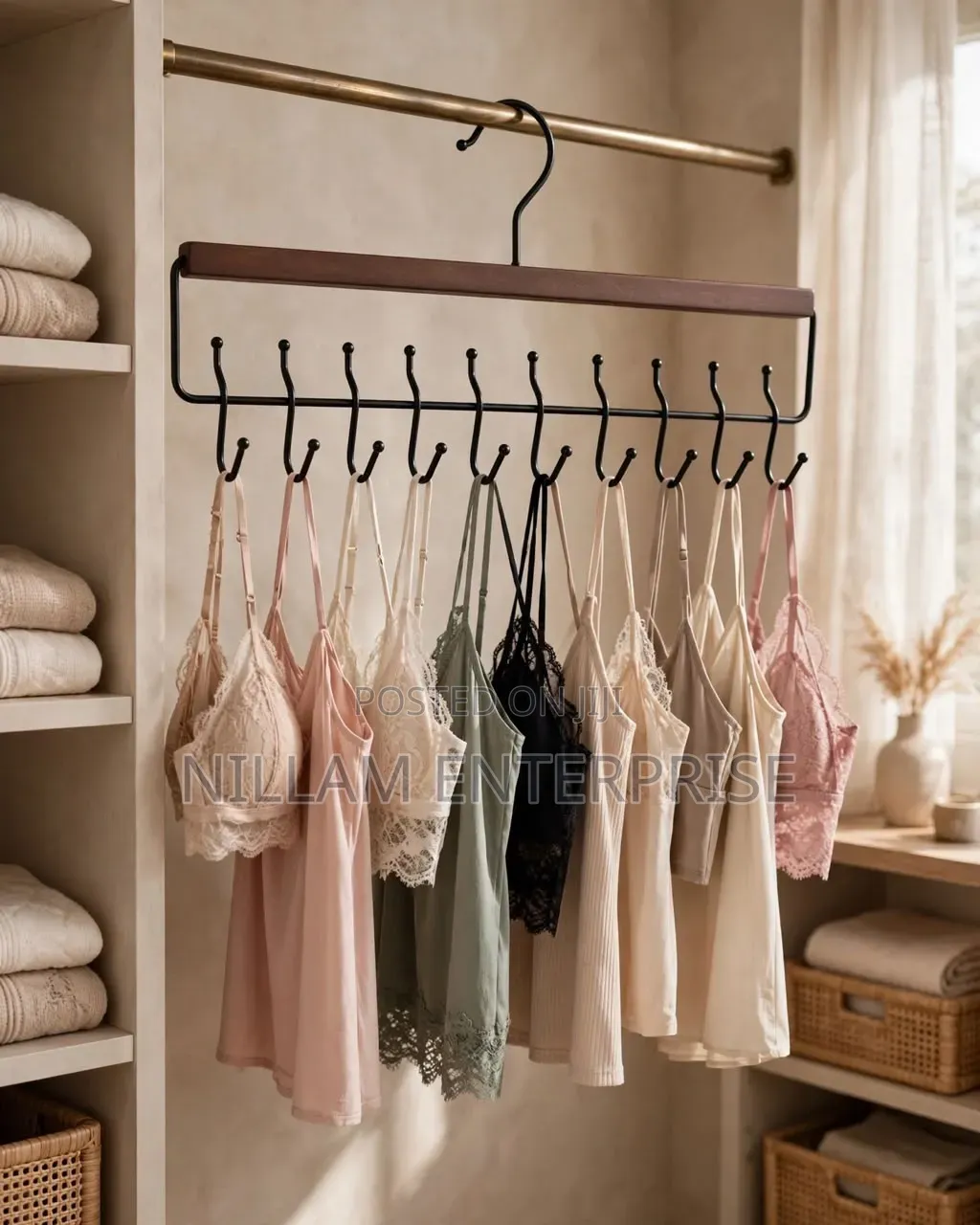 10-Hook Wooden Organizer Hanger For Bras, Belts