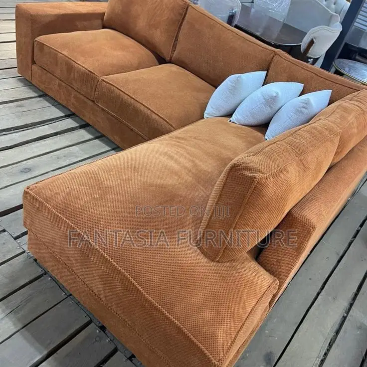 5 Seater Sassy Copper-Brown L-Shape Sofa: Pay on Delivery
