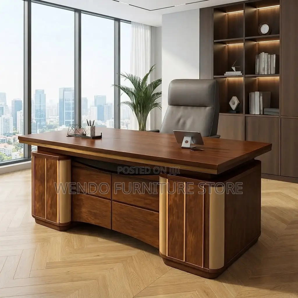 Office Desks; 140CM Brown-Golden Executive Desk