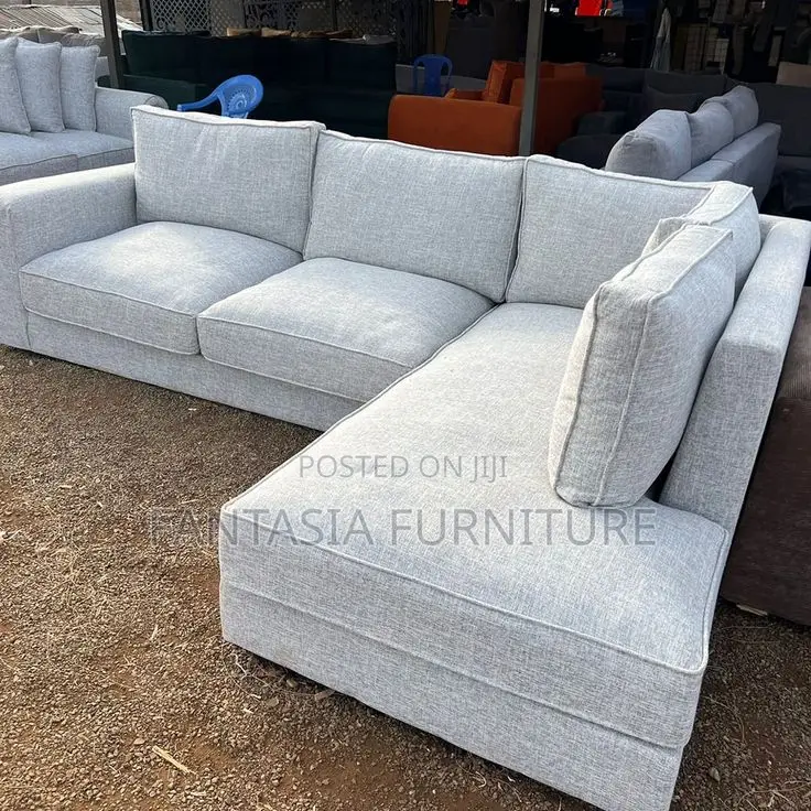 5 Seater Oatmeal Grey L-Shape Sofa: Free Delivery