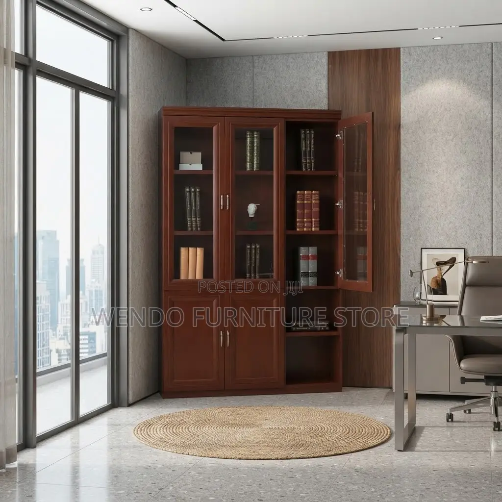 Office Cabinet; Three Doors Office Storage Mahogany Finish Cabinet