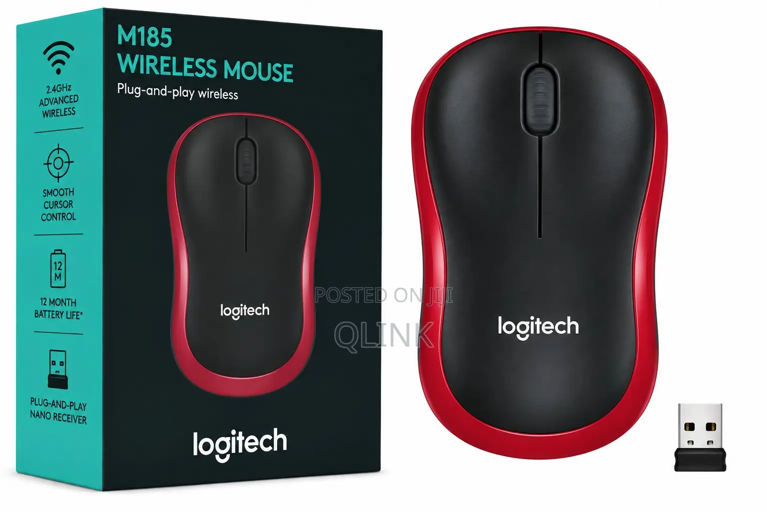 Logitech M185 Wireless Mouse - Red - 910-002237