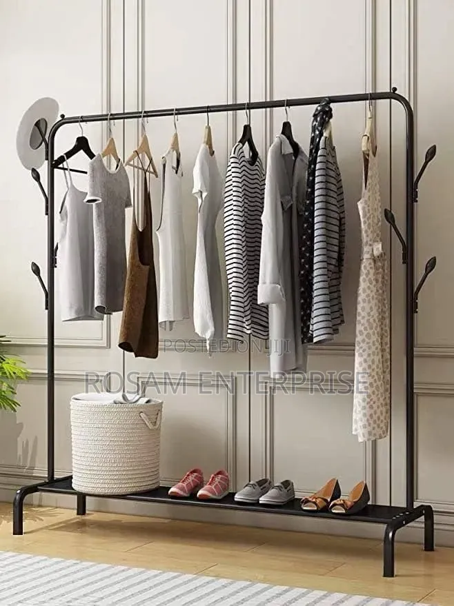 Single Pole Standing Iron Cloth Drying Rack With an Under Shoe Rack
