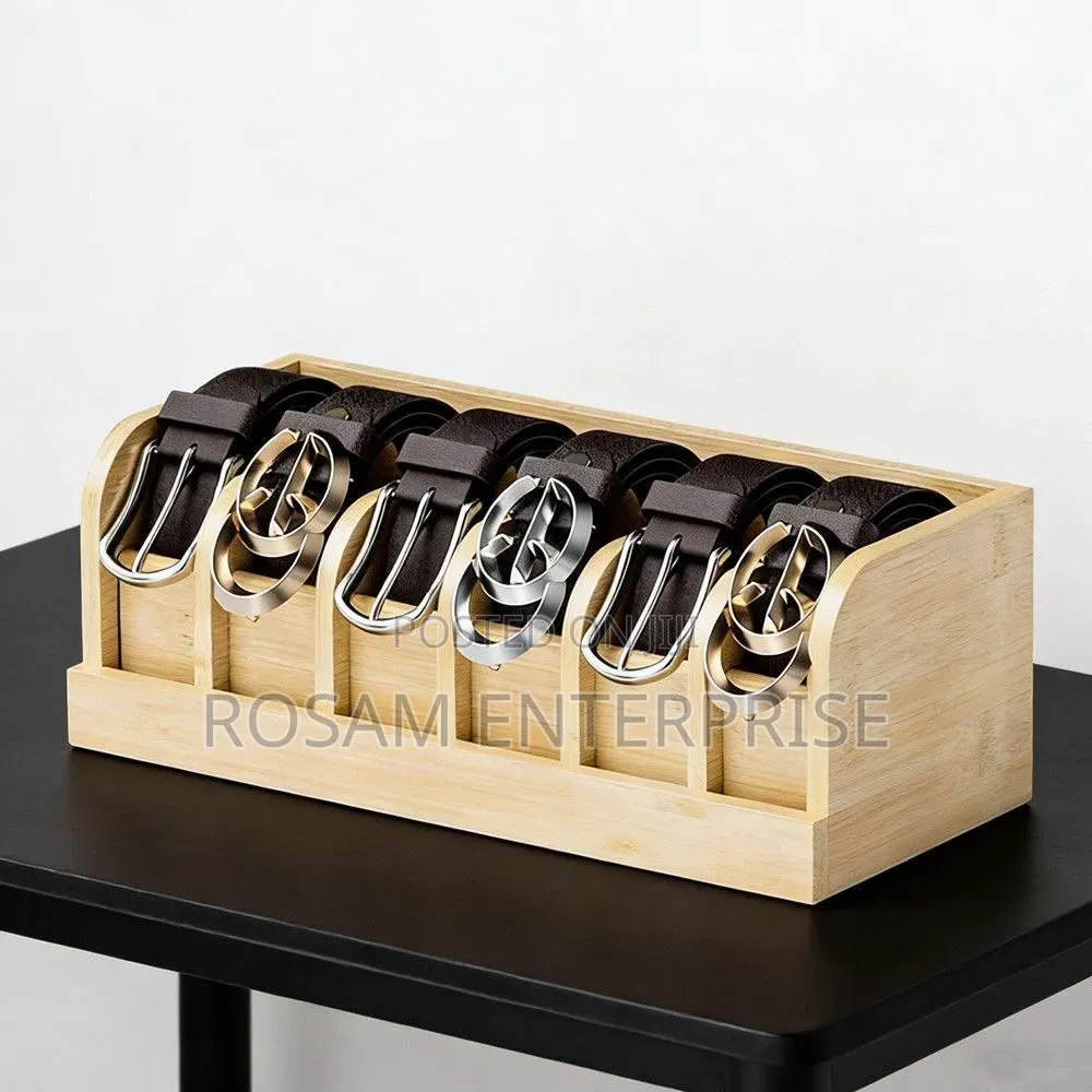 6 Slot Premium Bamboo Belt Organizer