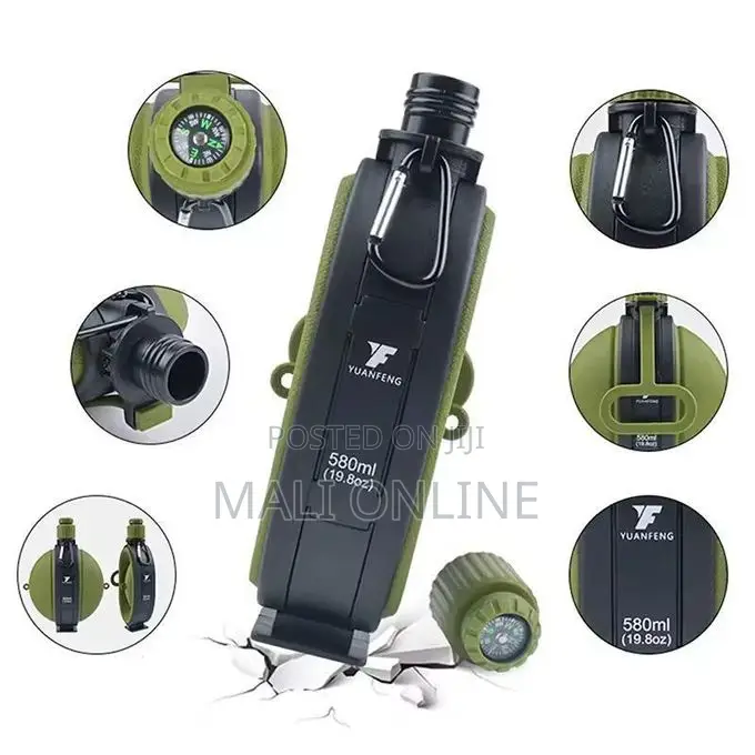 580ml Foldable Silicone Water Bottle Reusable Collapsible With Compass