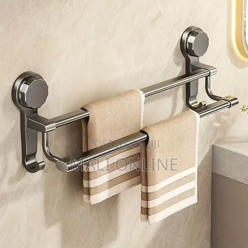 60cm Towel Rack Double Layer Suction Cup Bathroom Holder Firm Grip