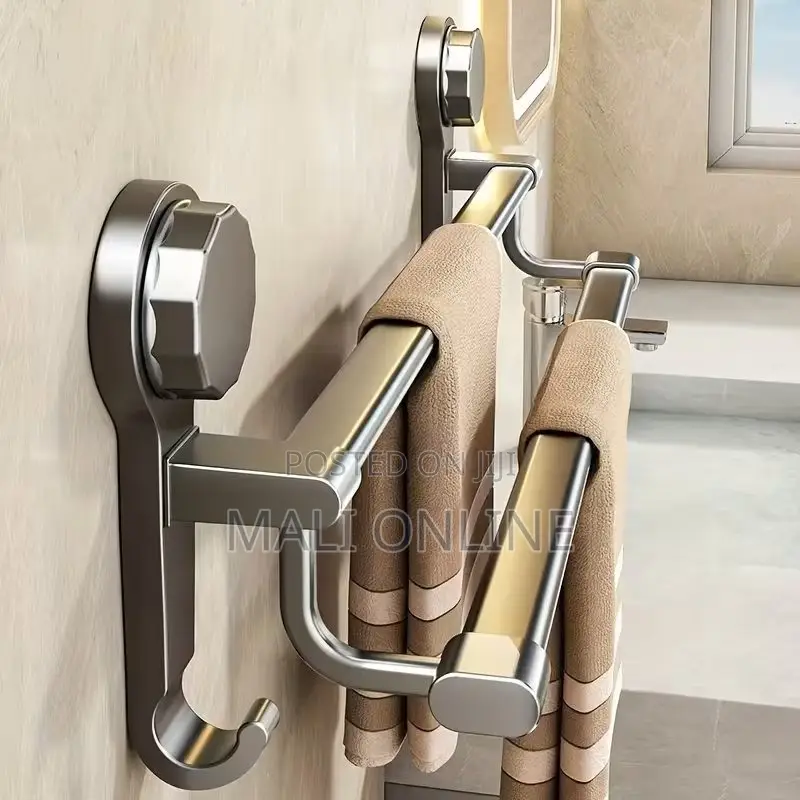 60cm Towel Rack Double Layer Suction Cup Bathroom Holder Firm Grip