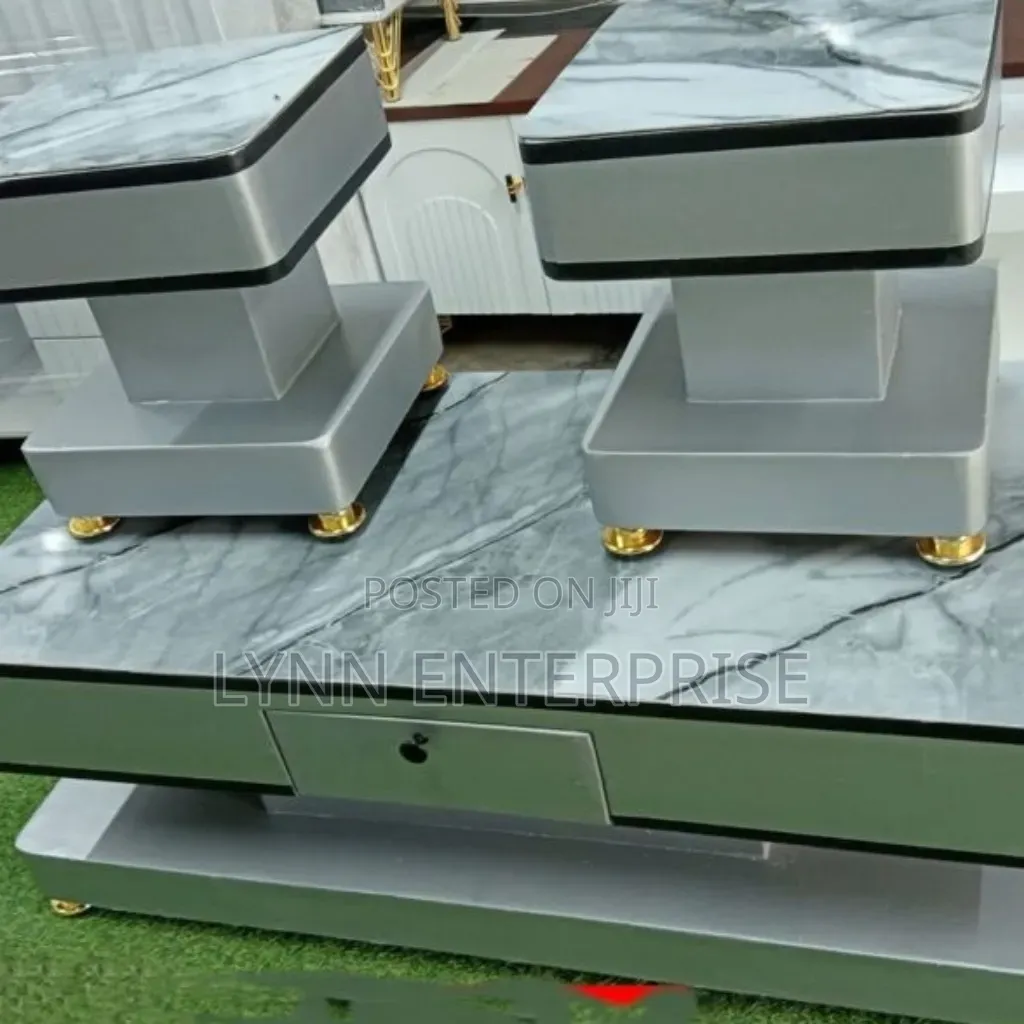 Coffee Table With Glass/Marble Topping With 2 Stools