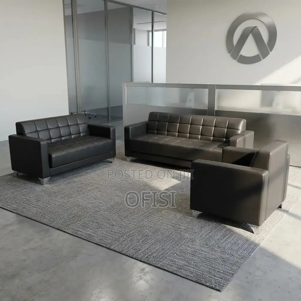Office Sofa; Leather 5 Seater Reception Set