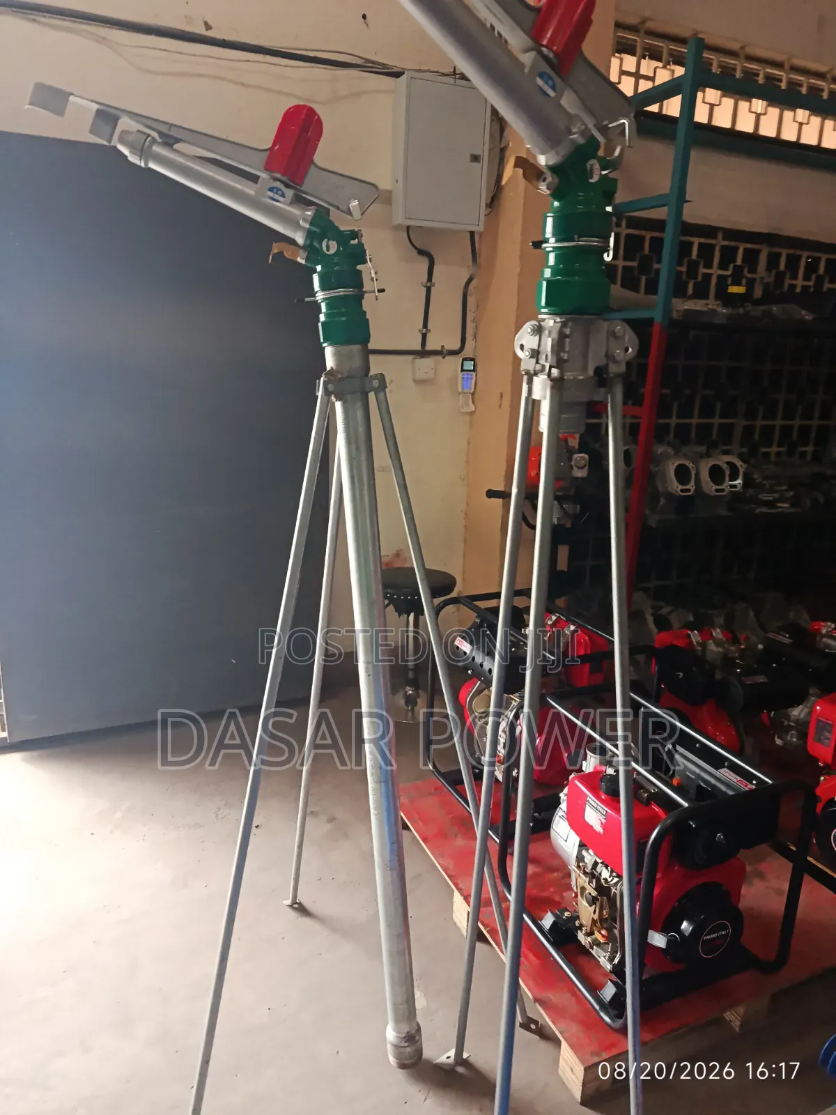 Heavy-Duty Rain Gun Sprinklers Mounted on Adjustable Tripod