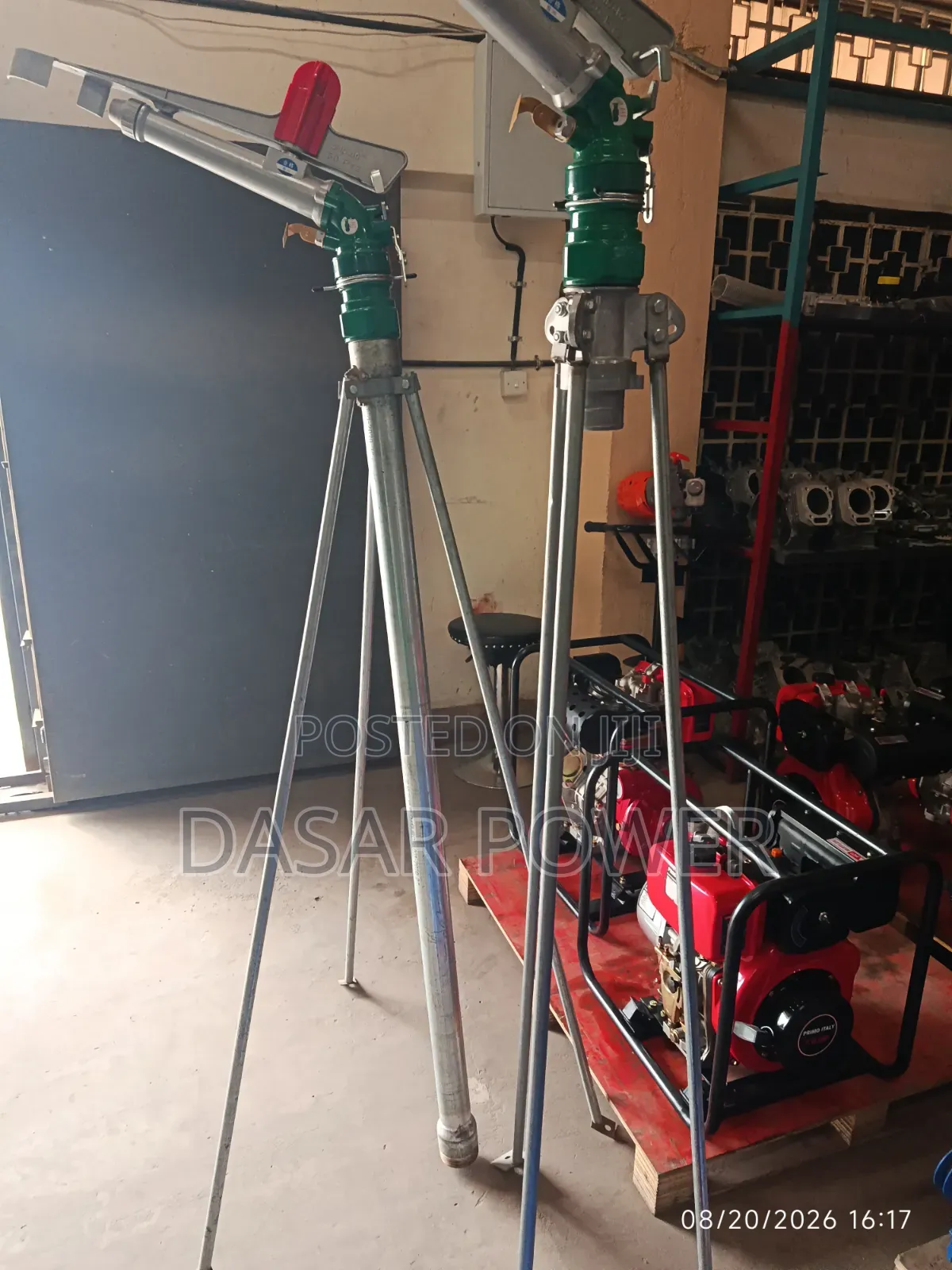 Heavy-Duty Rain Gun Sprinklers Mounted on Adjustable Tripod