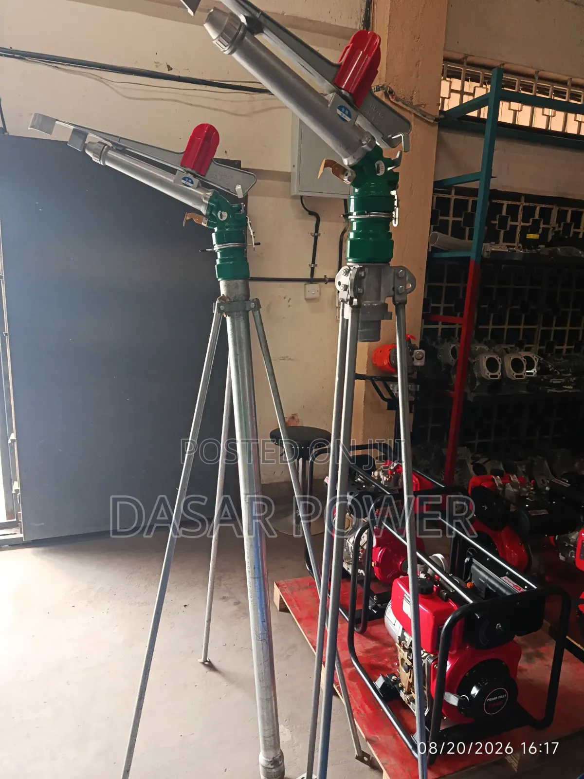 Heavy-Duty Rain Gun Sprinklers Mounted on Adjustable Tripod