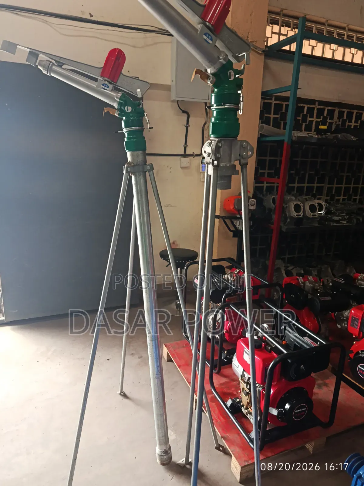 Heavy-Duty Rain Gun Sprinklers Mounted on Adjustable Tripod