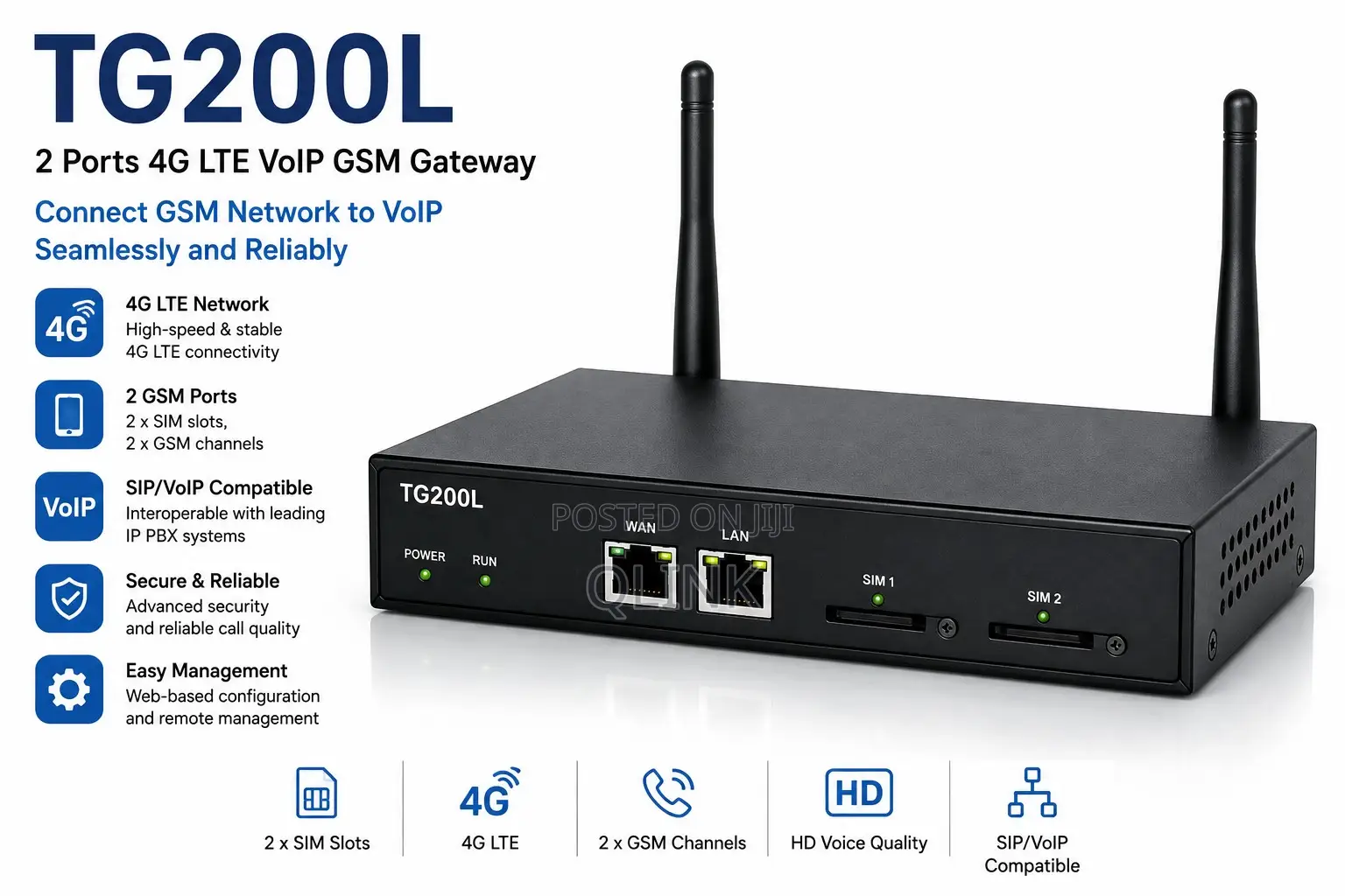 Yeastar TG200L 2 Ports 4G LTE VoIP GSM Gateway