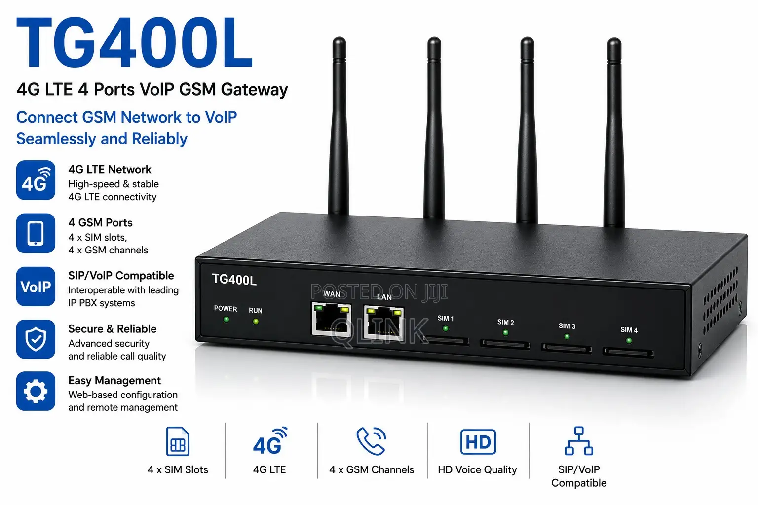Yeastar TG400L 4G LTE 4 Ports VoIP GSM Gateway