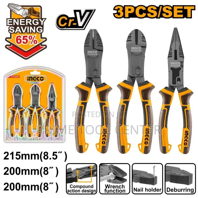 INGCO 3 Pcs compound action pliers set