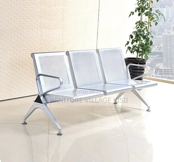 Office Bench; 3-Link Non Padded Steel Waiting Bench