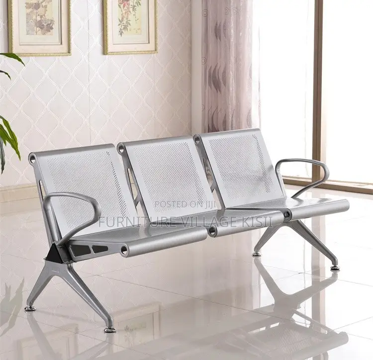 Office Bench; 3-Link Non Padded Steel Waiting Bench