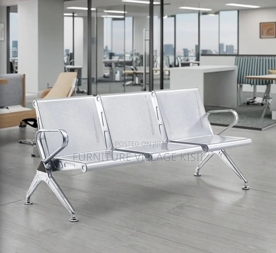 Office Bench; 3-Link Non Padded Steel Waiting Bench