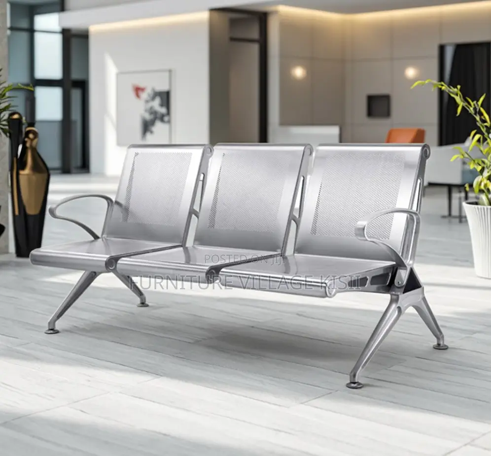 Office Bench; 3-Link Non Padded Steel Waiting Bench