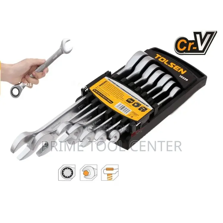 TOLSEN 7PCS FIXED HEAD COMBINATION GEAR RATCHET SPANNER SET