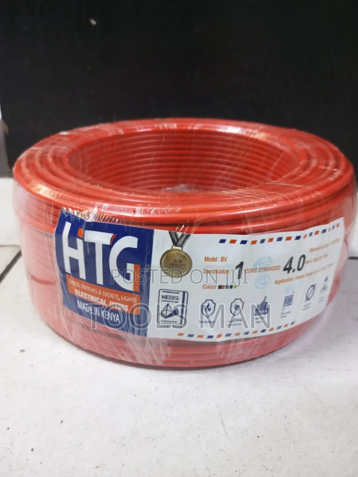 Cable 4 Mm HTG 4.0mm2 1-Core Stranded Electrical Wire 100m Red.