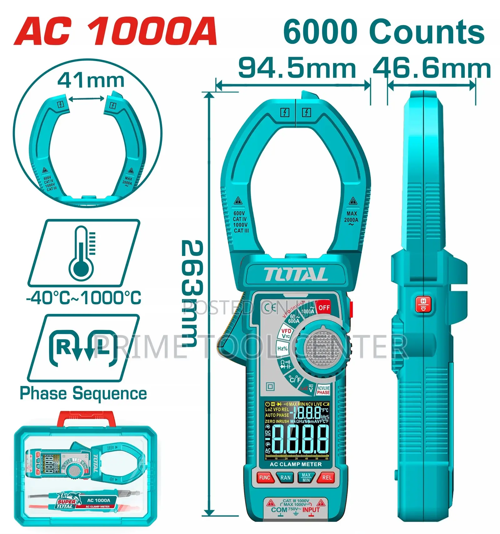 Total Digital AC clamp meter 1200A 6000 counts