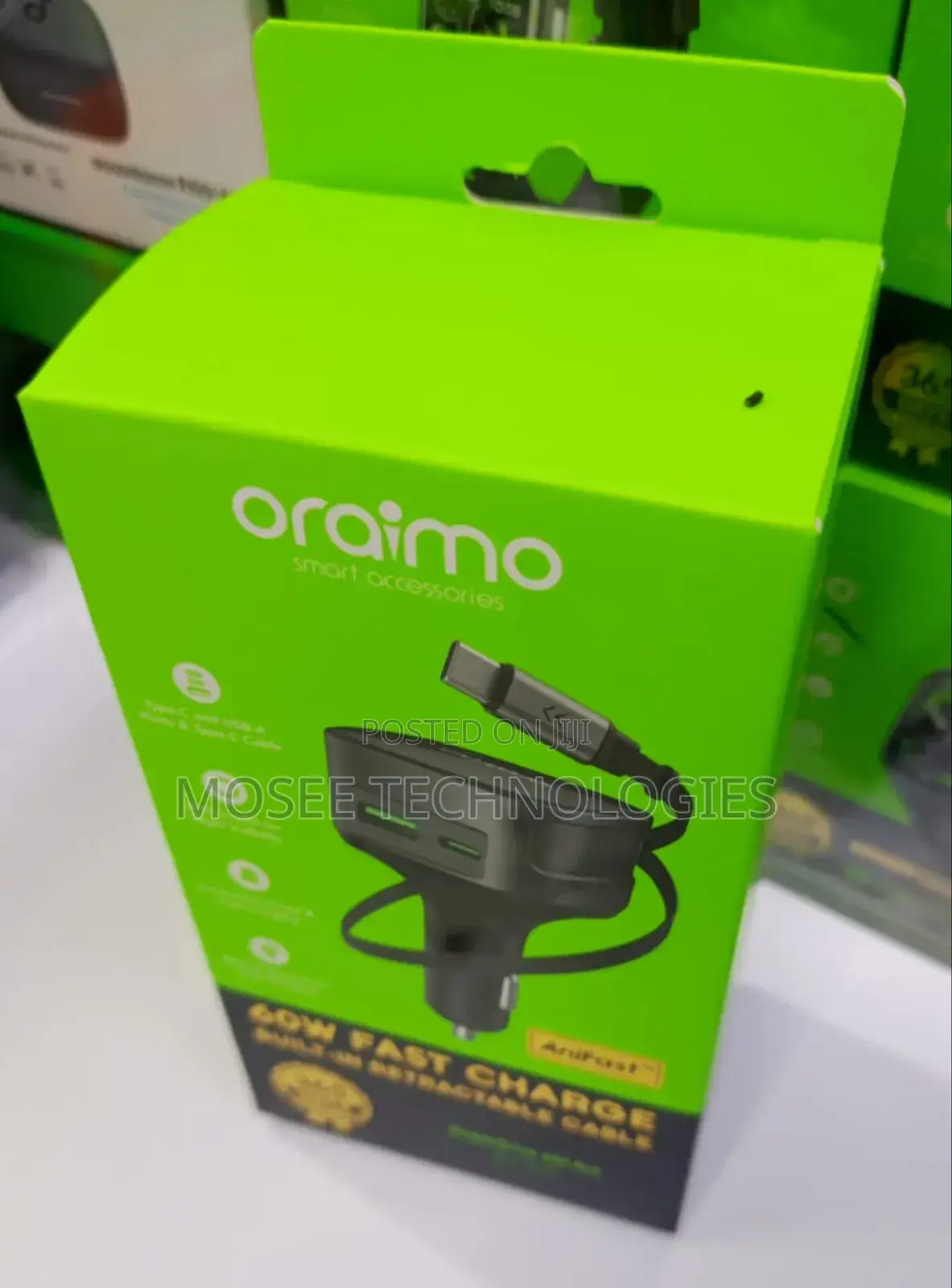 Oraimo 60W Fast Car Charger With Retractable Type-C Cable