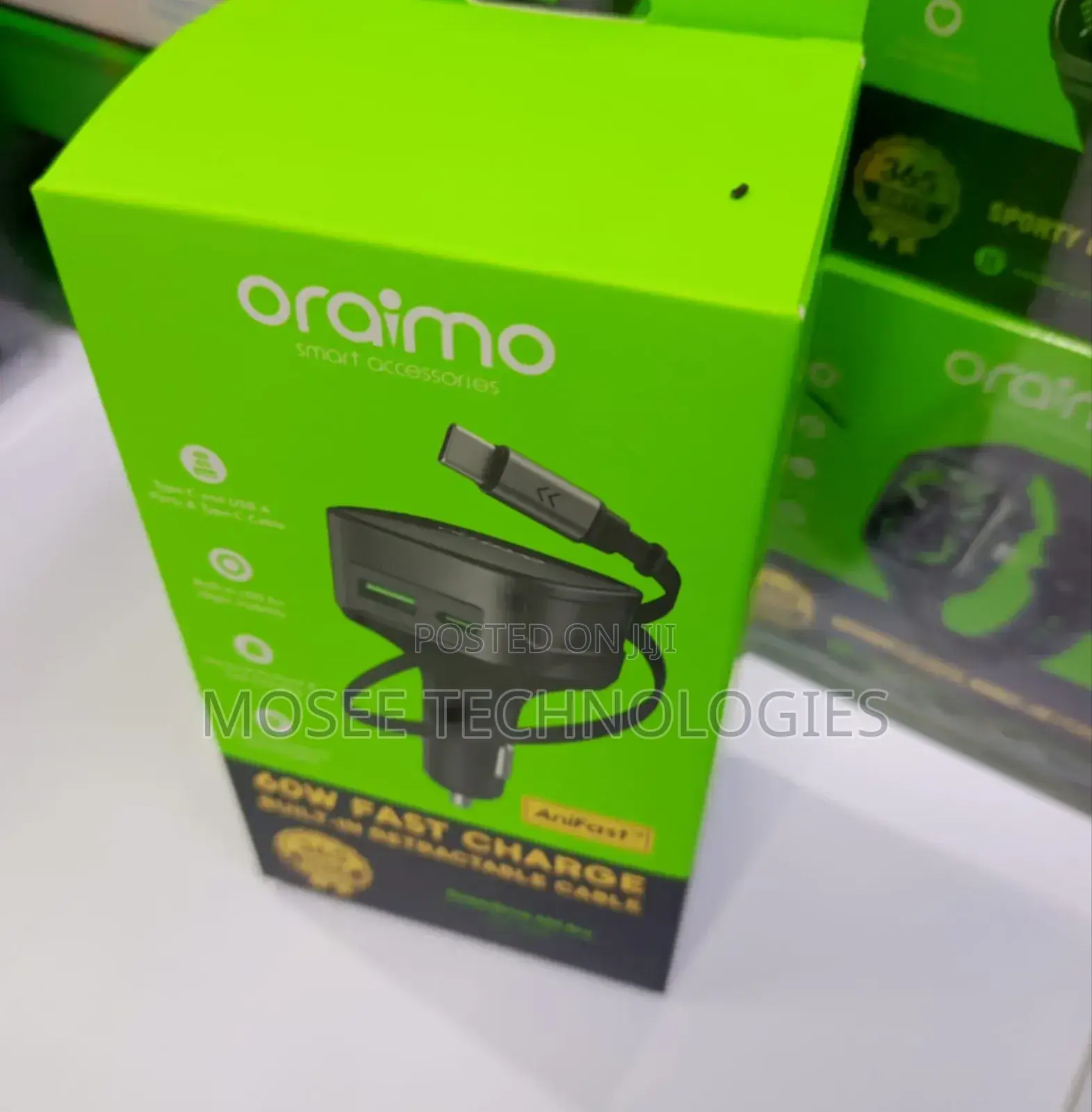 Oraimo 60W Car Fast Charger With Built-in Retractable Cable