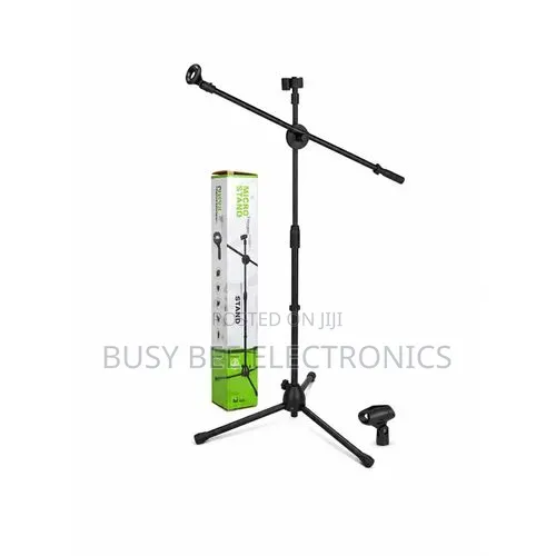 Adjustable Microphone Stand With Phone Holder Tripod Base