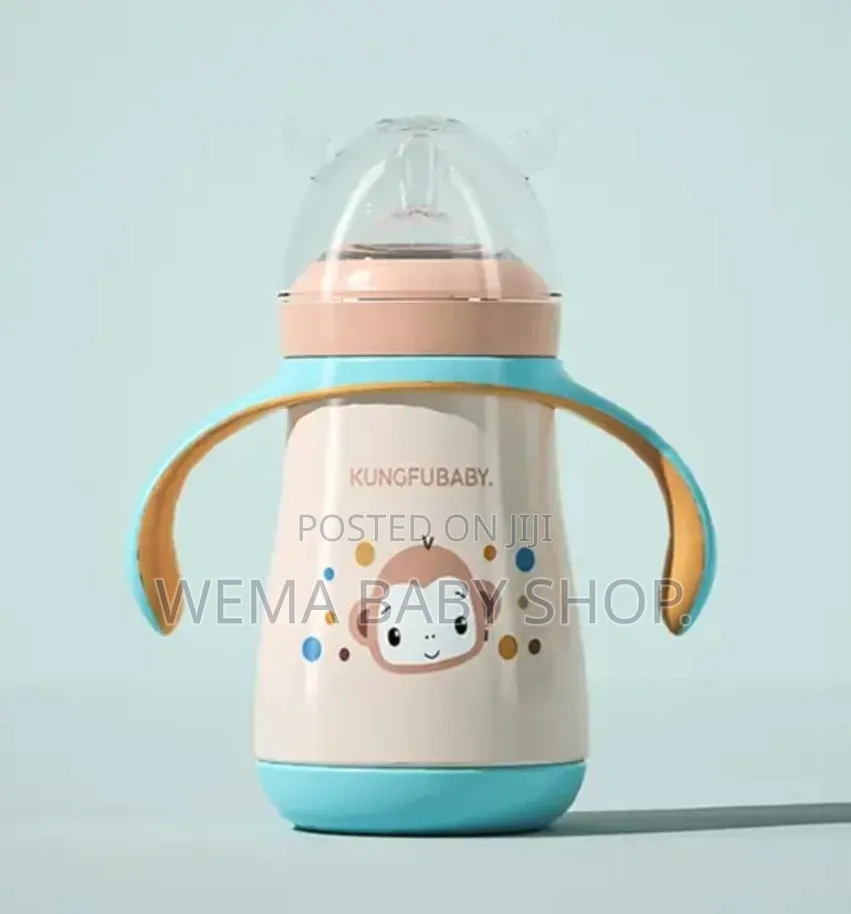 Anti-Colic Stainless Steel Baby Feeding Bottle With Training Handles.
