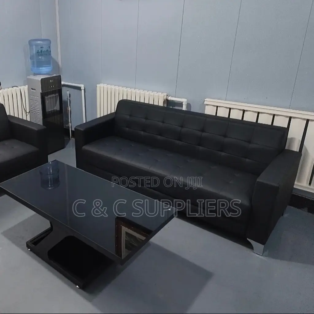 5-Seater Black Waiting Sofa