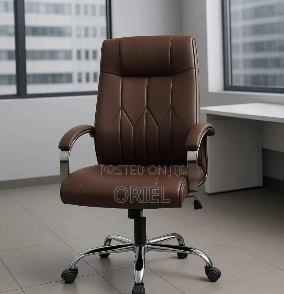 Office Chair : Brown Leather Mid-Back Office Chair