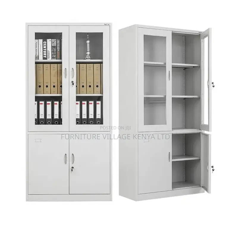 Office Cabinet; 2 Door Metallic Half Glass Lockable File Cabinet