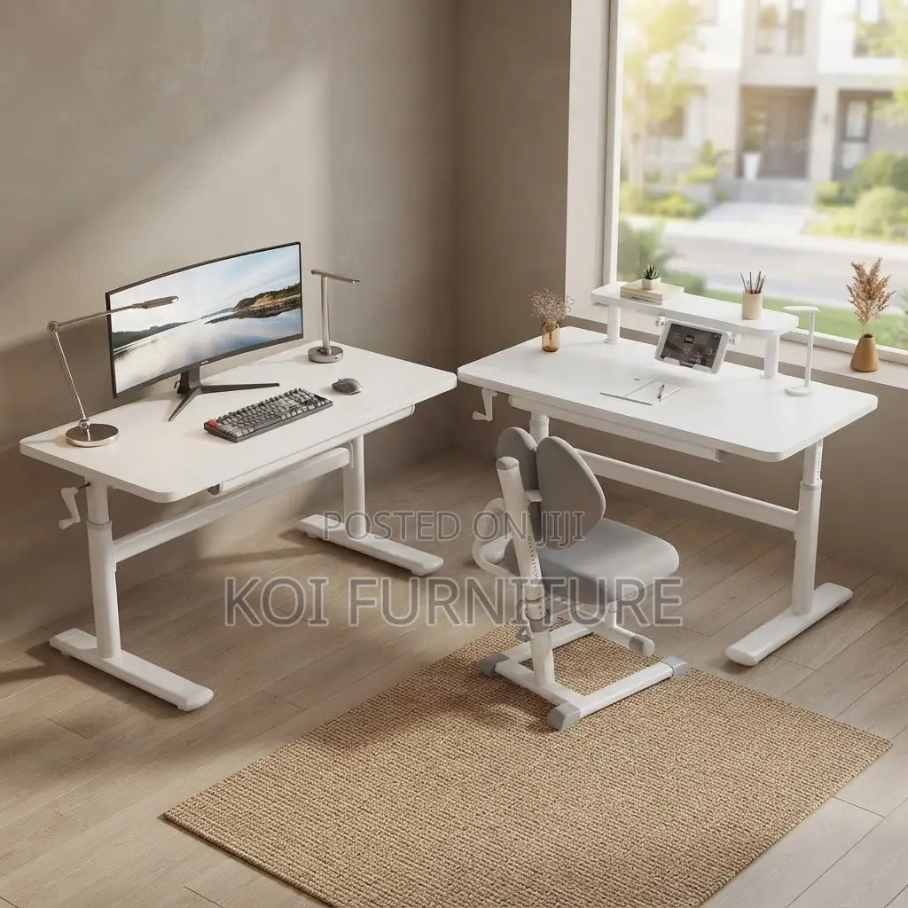 Office Desk; 1200mm Top Height Adjustable Manual White Desk