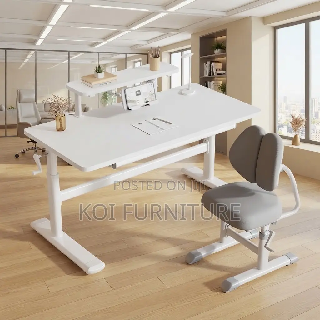 Office Desk; 1200mm Top Height Adjustable Manual White Desk