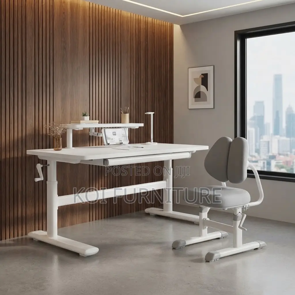 Office Desk; 1200mm Top Height Adjustable Manual White Desk