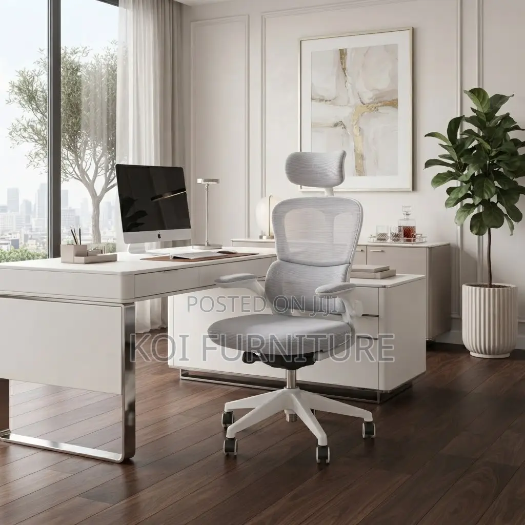 Office Chairs; White Adjustable Fabric Office Flipping Armed Chairs